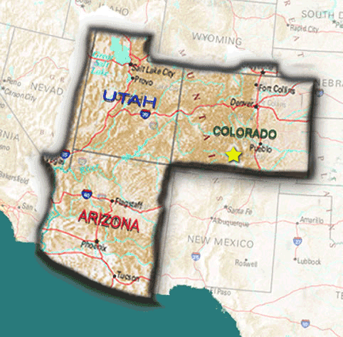 Map of Utah, Arizona, Texas and Colorado